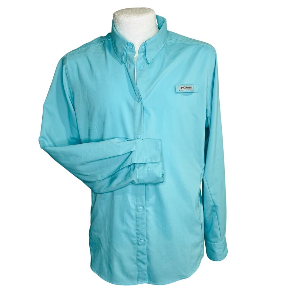 Columbia PFG Long Sleeve Ventilated Fishing Shirt Aqua Blue XL